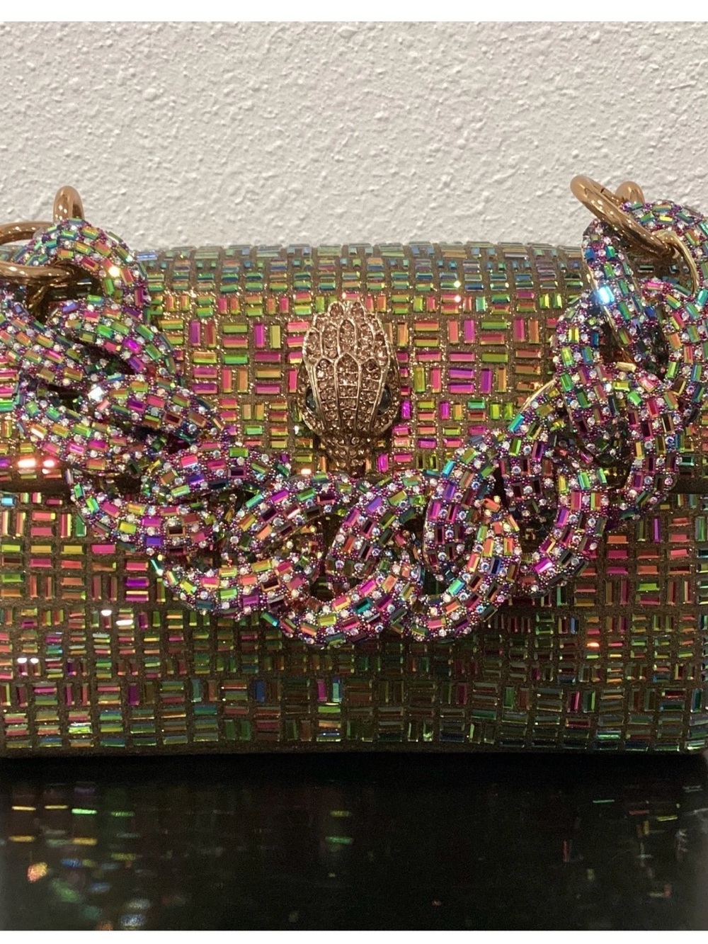 Kurt Geiger Iridescent Multicolor Crystal crossbody Hand bag with Gold Hardware